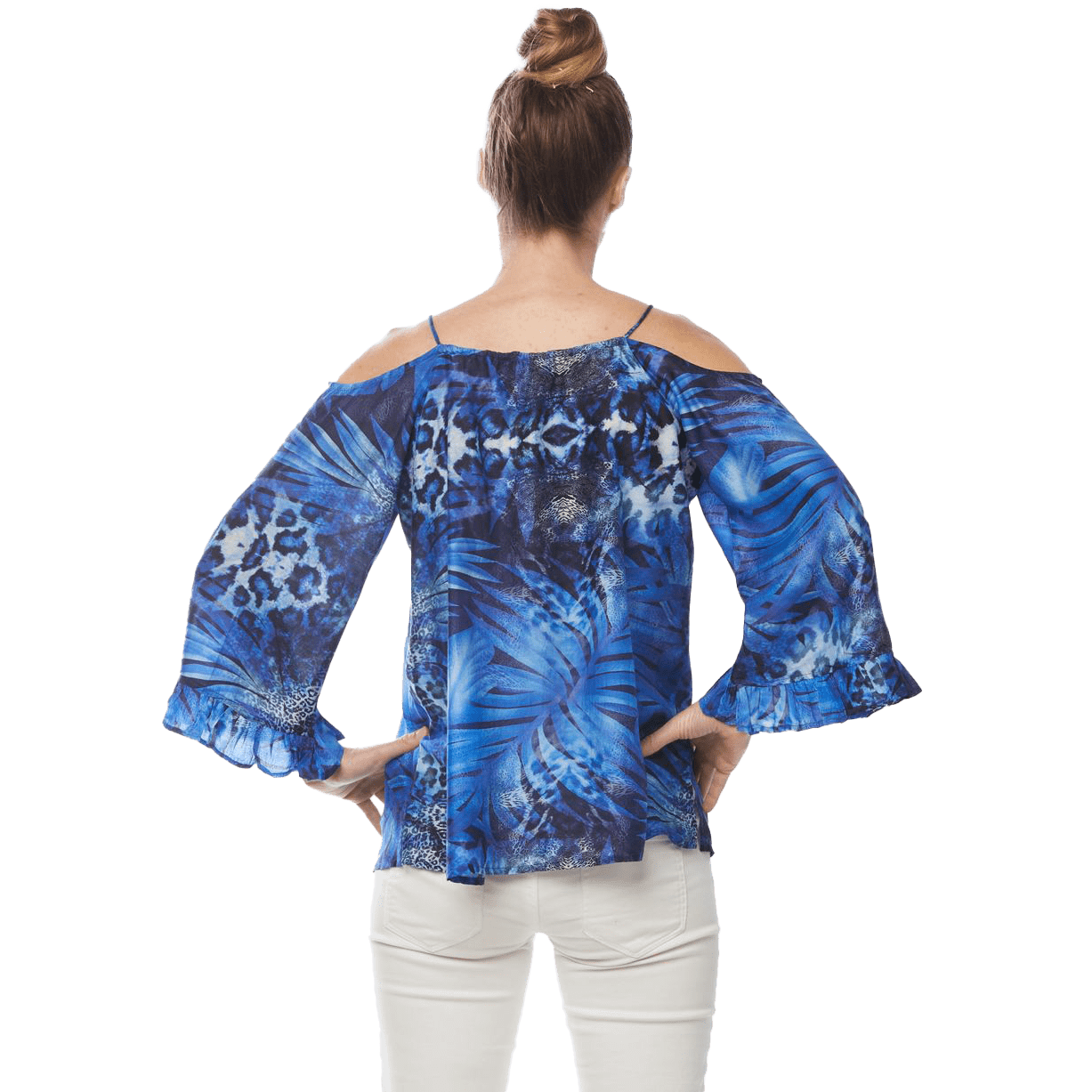 Claire Powell Design Blue Palm Pull Cord Top- Back
