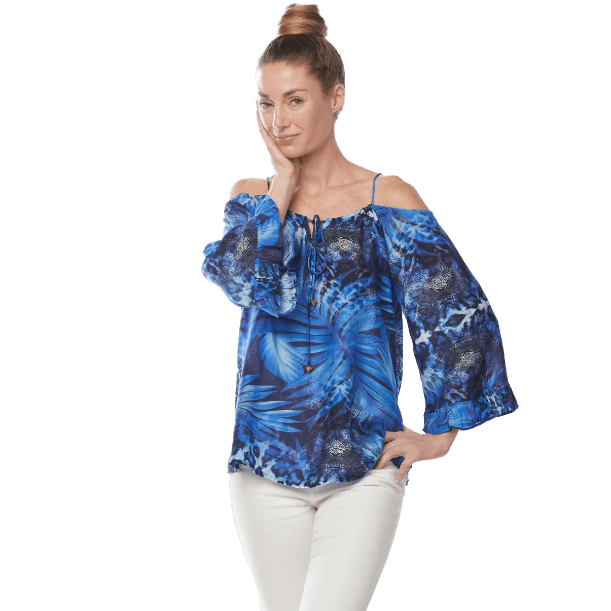 Claire Powell Design Blue Palm Pull Cord Top- Front