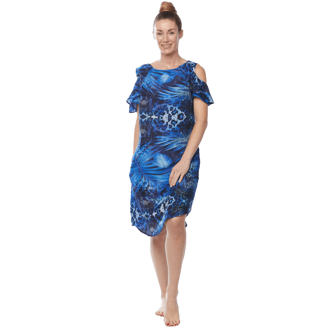 Claire Powell Ruffle Sleeve Dress Design Blue Palm